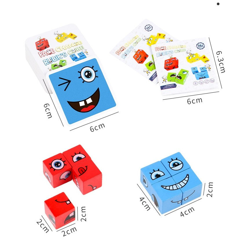 Jucarie pentru copii montessori Flippy, cub din lemn, asamblare fete, 64 de carti distractive, pentru baieti si fete, varsta +3 ani, educativ, multicolor-8