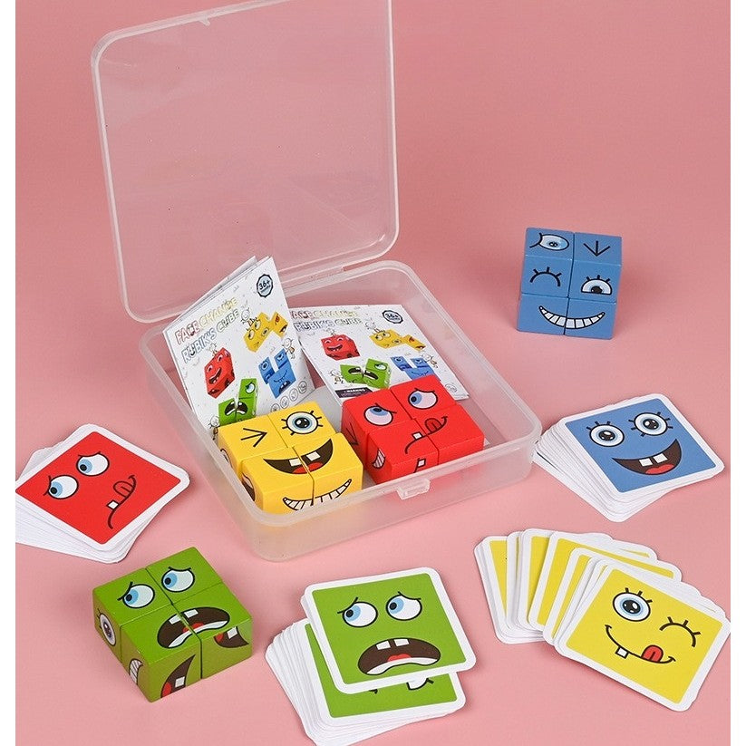 Jucarie Pentru Copii Montessori Flippy, Cub din Lemn, Asamblare Fete, 64 de Carti Distractive, pentru Baieti si Fete, Varsta +3 ani, Educativ, Ambalaj din plastic, 12 x 12 x 3 cm, multicolor-1