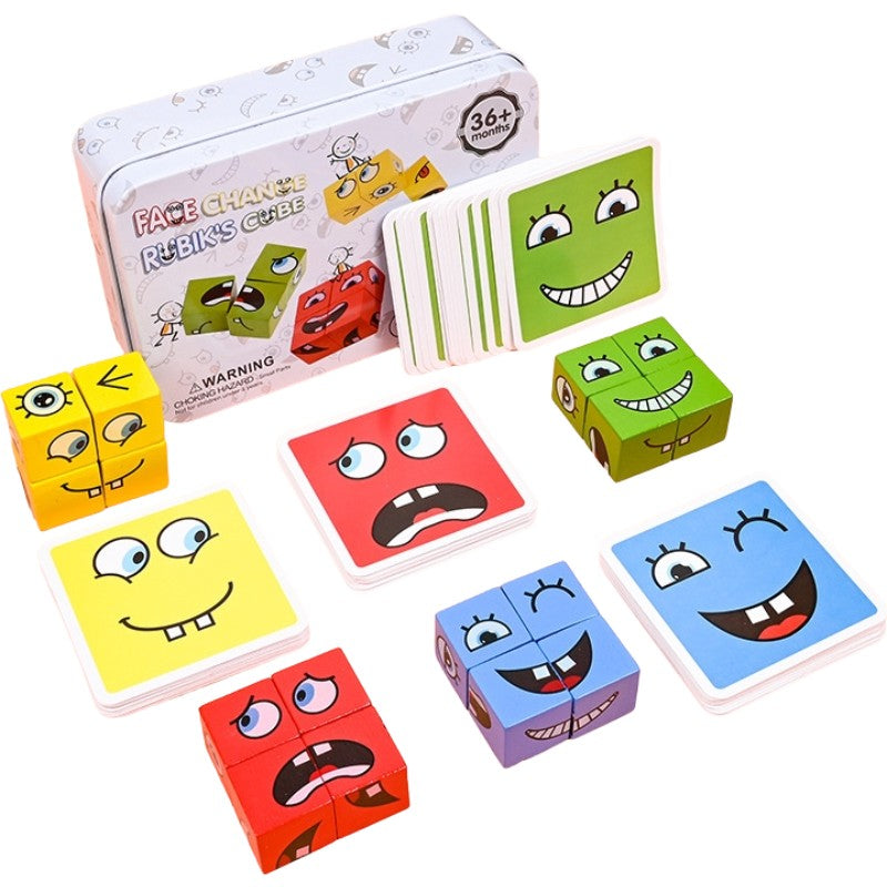 Jucarie Pentru Copii Montessori Flippy, Cub din Lemn, Asamblare Fete, 64 de Carti Distractive, pentru Baieti si Fete, Varsta +3 ani, Educativ, Cutie din Aluminiu, 13.5 x 4 x 9 cm, multicolor-0