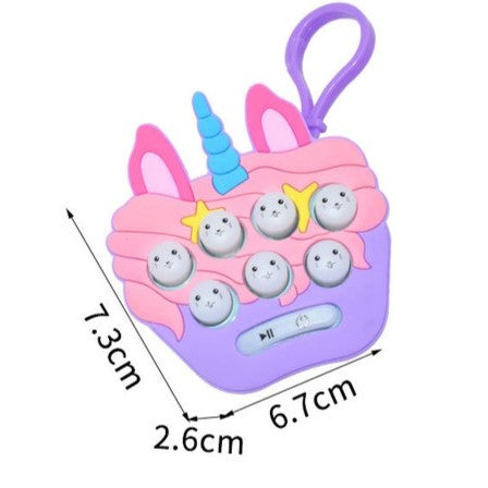 Jucarie pentru copii portabila Flippy, joc Gopher, cu lumini si muzica, tip breloc, model unicorn, material silicon si ABS, multicolor-1
