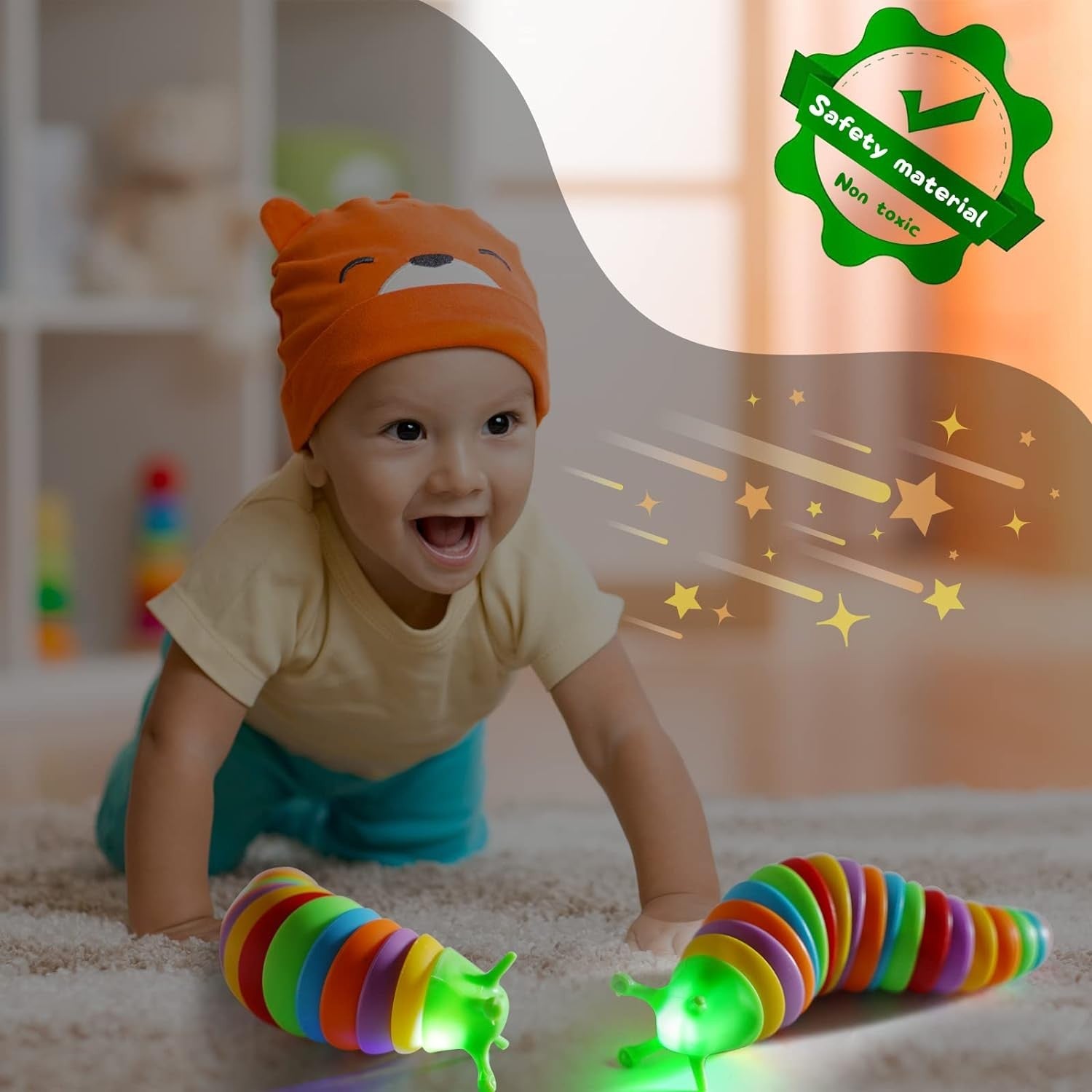Jucarie Senzoriala Antistres, Flippy, Fidget Toys, Omida Curcubeu, 18.6 cm, Functie de Luminat, +3 Ani, Multicolor-2