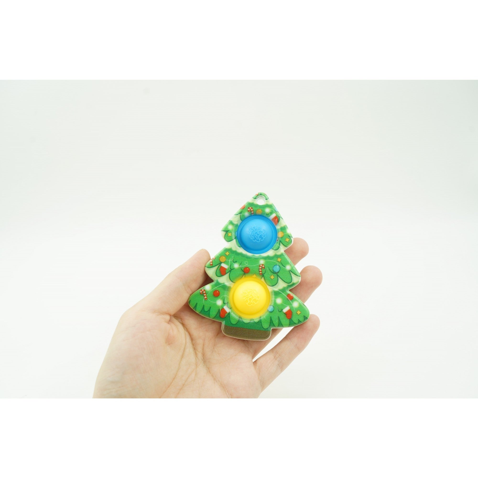 Jucarie senzoriala antistres, Simple Dimple, Breloc cu 2 bulinute, Brad, Multicolor-3