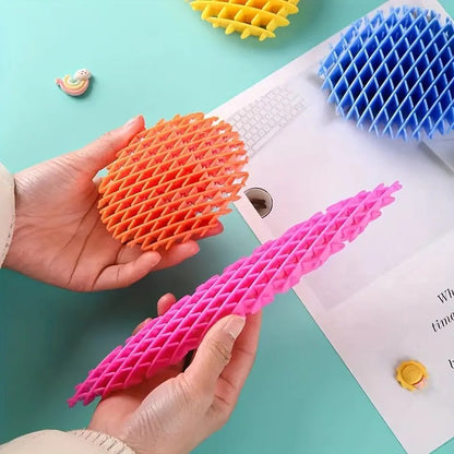 Jucarie Worm Fidget de Decompresie, Flippy, Anti Stres, Dimensiune Compacta 10 cm, Dimensiune Extinsa 24.5 cm, Roz-7