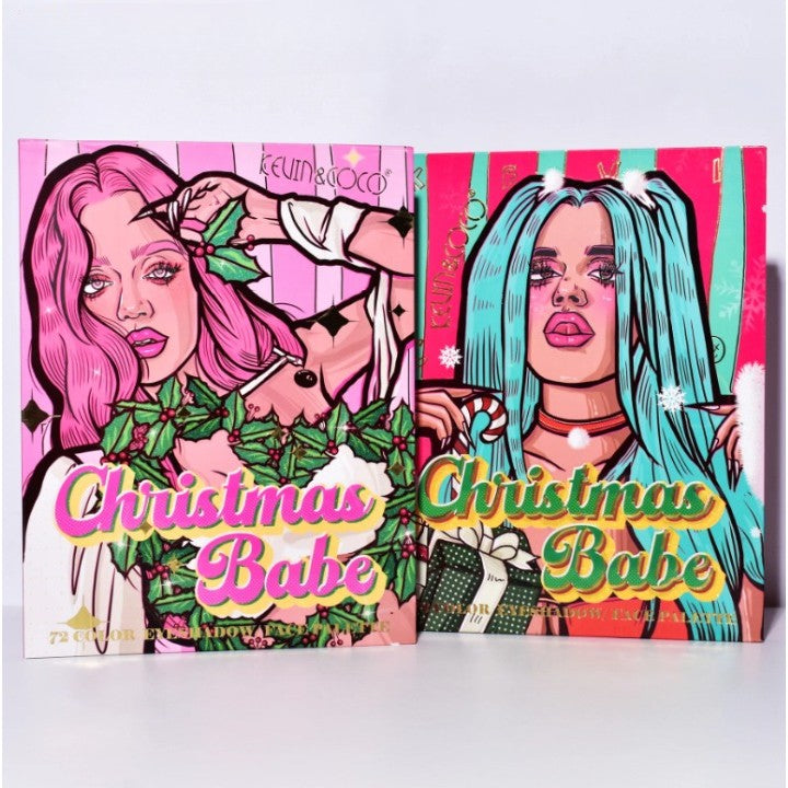 Set de Machiaj Kevin&Coco, 72 de Culori, Paleta de Farduri, Iluminatoare, Blush, Model Christmas Babe, Oglinda Glob, 25.5x20x1.7 cm, Multicolor-1
