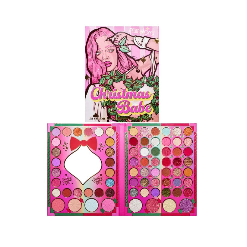 Set de Machiaj Kevin&Coco, 72 de Culori, Paleta de Farduri, Iluminatoare, Blush, Model Christmas Babe, Oglinda Glob, 25.5x20x1.7 cm, Multicolor-5