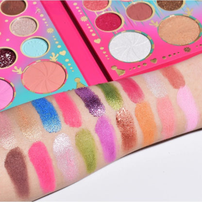 Set de Machiaj Kevin&Coco, 72 de Culori, Paleta de Farduri, Iluminatoare, Blush, Model Christmas Babe, Oglinda Rotunda, 25.5x20x1.7 cm, Multicolor-1