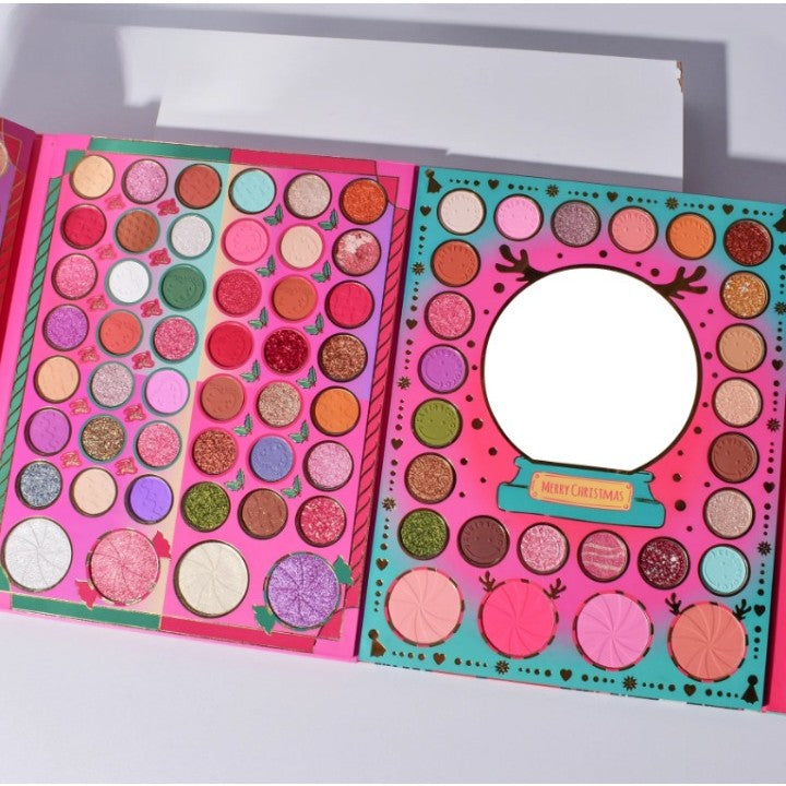 Set de Machiaj Kevin&Coco, 72 de Culori, Paleta de Farduri, Iluminatoare, Blush, Model Christmas Babe, Oglinda Rotunda, 25.5x20x1.7 cm, Multicolor-2