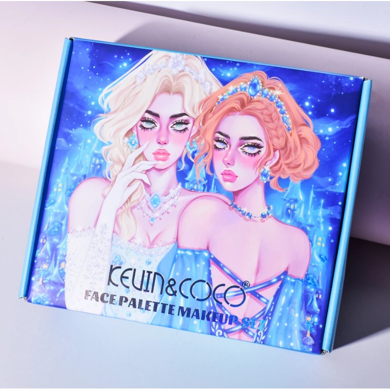Set de Machiaj Kevin&Coco, 30 de Culori, Farduri de Pleoape, Iluminatoare Lichide, Lip Gloss-uri, Blush, Glitter, Model Regina Ghetii, 24.5x21.2x8.7 cm, Multicolor-1