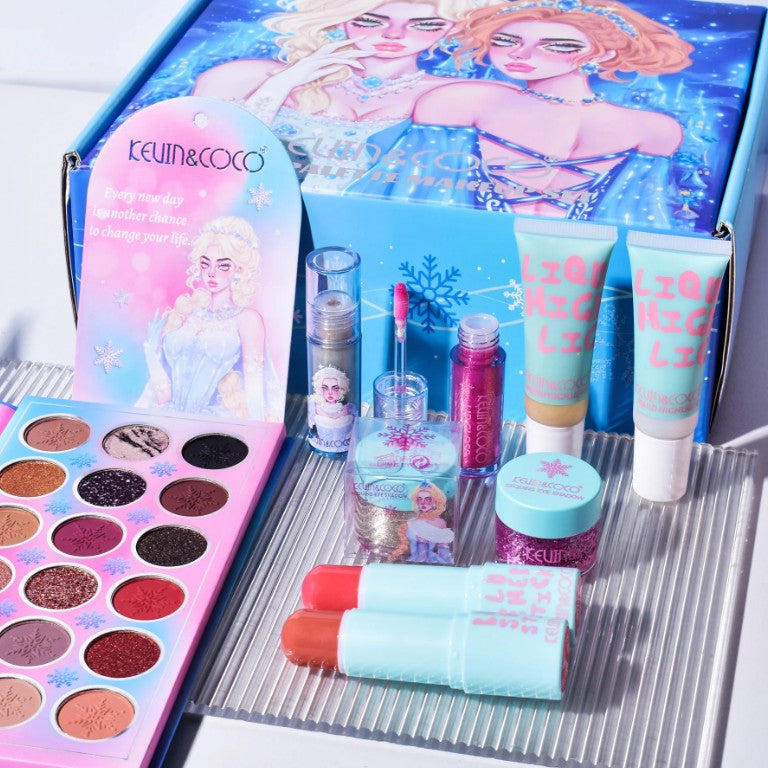 Set de Machiaj Kevin&Coco, 30 de Culori, Farduri de Pleoape, Iluminatoare Lichide, Lip Gloss-uri, Blush, Glitter, Model Regina Ghetii, 24.5x21.2x8.7 cm, Multicolor-2