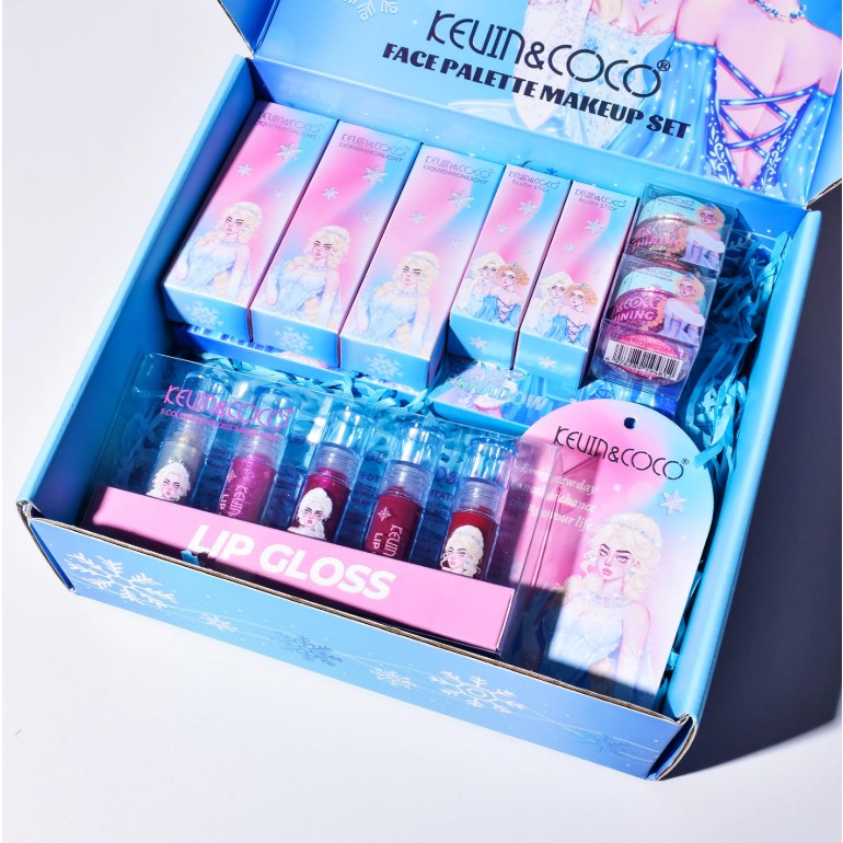 Set de Machiaj Kevin&Coco, 30 de Culori, Farduri de Pleoape, Iluminatoare Lichide, Lip Gloss-uri, Blush, Glitter, Model Regina Ghetii, 24.5x21.2x8.7 cm, Multicolor-3