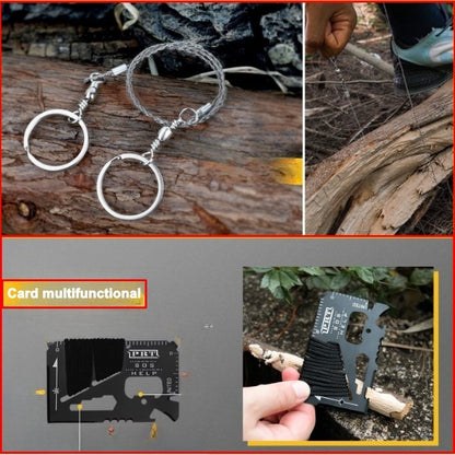 Kit supravietuire multifunctional Flippy, Instrumente profesionale, Agatatoare ghiozdan, pentru Camping, Drumetii, Aventuri in aer liber, borseta inclusa, gri-4