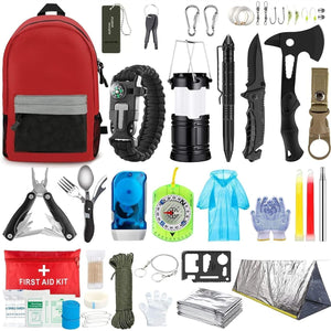 Kit supravietuire multifunctional Flippy, Instrumente profesionale, Agatatoare ghiozdan, pentru Camping, Drumetii, Aventuri in aer liber, borseta inclusa, gri-0