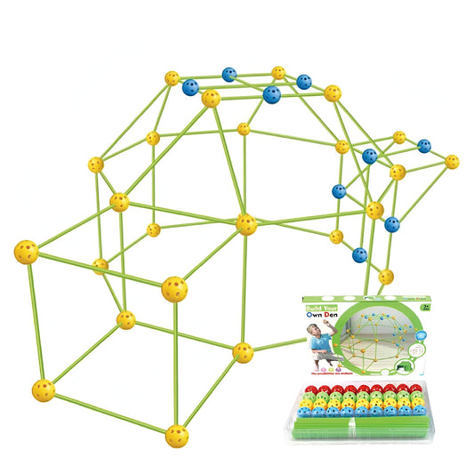 Kit de Constructie Fort 3D pentru Copii, Flippy, 560 g, 36 Sfere, 51 Tije, Panza Verde Impermeabil, 3 ani, Educativ, Multicolor-0