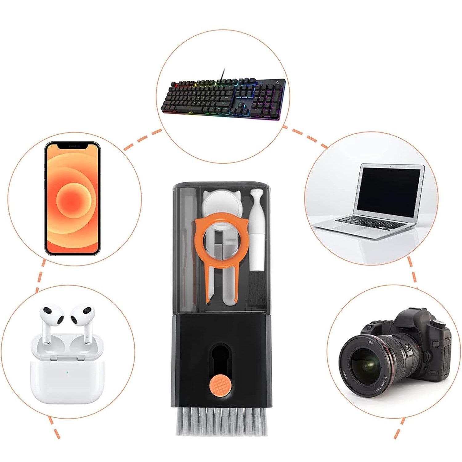 Kit Multifunctional de Curatare Produse Electronice 10in1, Flippy, pentru Laptop, Tastatura, Telefon, Casti, Negru-6