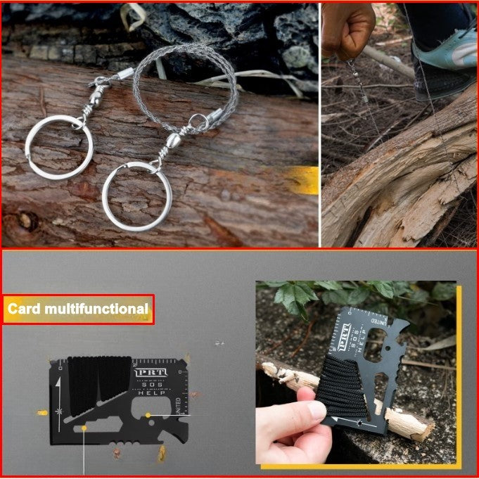 Kit supravietuire 19 in 1 Flippy, Cutit/Busola/Lanterna/Fluier/Chingi/Paracord, pentru Caping, Drumetii, Aventuri, Insturmente profesionale, Negru-1