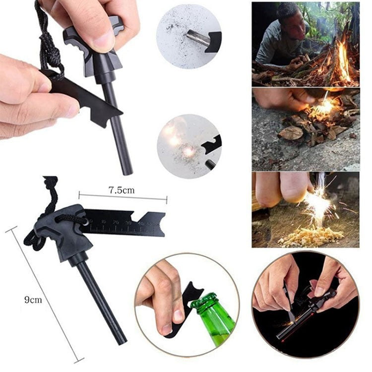 Kit supravietuire 19 in 1 Flippy, Cutit/Busola/Lanterna/Fluier/Chingi/Paracord, pentru Caping, Drumetii, Aventuri, Insturmente profesionale, Negru-4