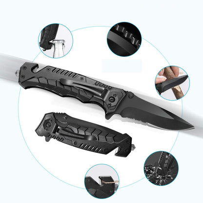 Kit supravietuire 19 in 1 Flippy, Cutit/Busola/Lanterna/Fluier/Chingi/Paracord, pentru Caping, Drumetii, Aventuri, Insturmente profesionale, Negru-6