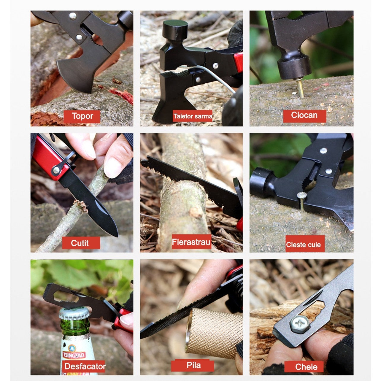 Kit supravietuire multifuncional Flippy, 42 de Instrumente Profesionale, Echipament de prim-ajutor, Drumetie, Camping, Negru-1