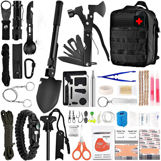 Kit supravietuire multifuncional Flippy, 42 de Instrumente Profesionale, Echipament de prim-ajutor, Drumetie, Camping, Negru-0