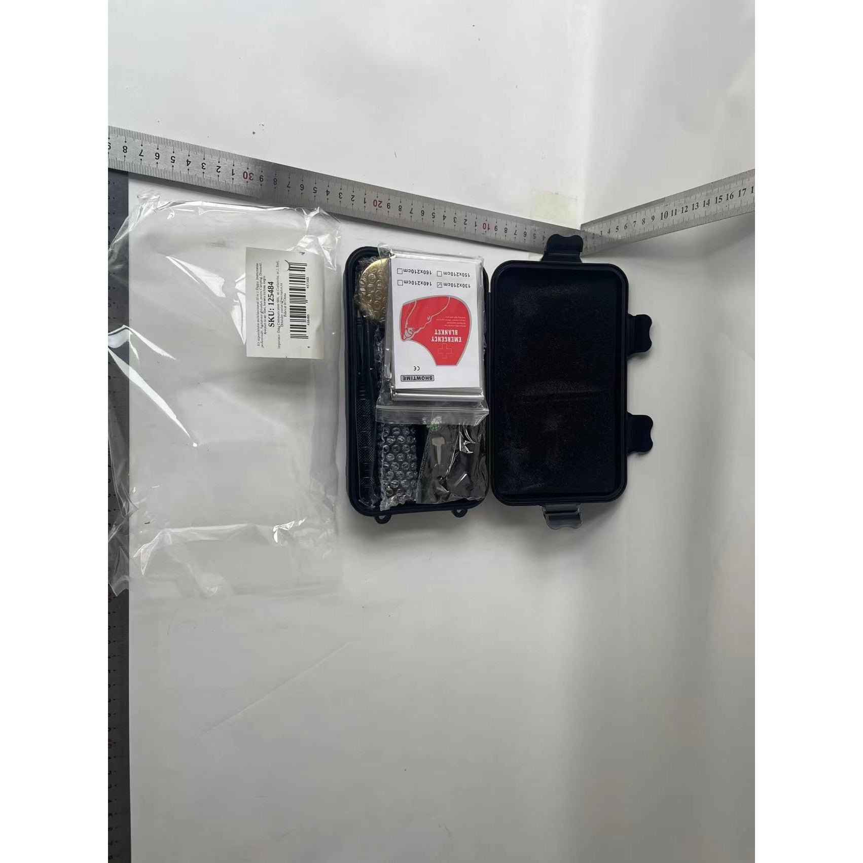Kit supravietuire multifunctional 16 in 1 Flippy, Instrumente profesionale, Agatatoare ghiozdan, pentru Camping, Drumetii, Aventuri in aer liber, borseta inclusa, negru-9