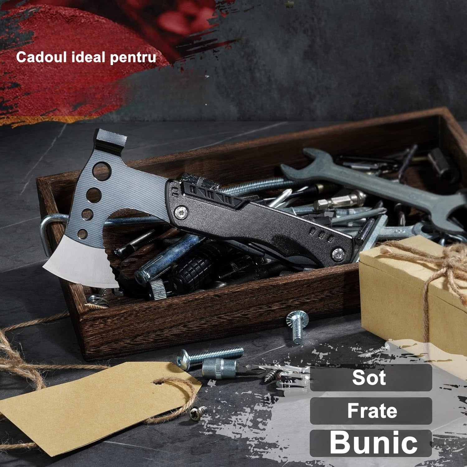 Kit supravietuire multifunctional 16 in 1 Flippy, Instrumente profesionale, Agatatoare ghiozdan, pentru Camping, Drumetii, Aventuri in aer liber, borseta inclusa, negru-4
