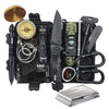 Kit supravietuire multifunctional 16 in 1 Flippy, Instrumente profesionale, Agatatoare ghiozdan, pentru Camping, Drumetii, Aventuri in aer liber, borseta inclusa, negru-0