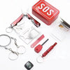 Kit supravietuire multifunctional Flippy, Instrumente profesionale, tip cutie, pentru Camping, Drumetii, Aventuri in aer liber, borseta inclusa, rosu-0