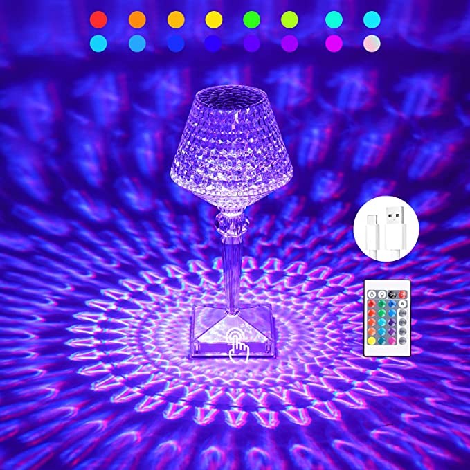 Lampa de birou pe LED RGB 16, Flippy, dimmer tactil, 3 nivele de intensitate, incarcare USB, 3W, Cristal Acrilic, cu telecomanda, forma pahar, transparent-5