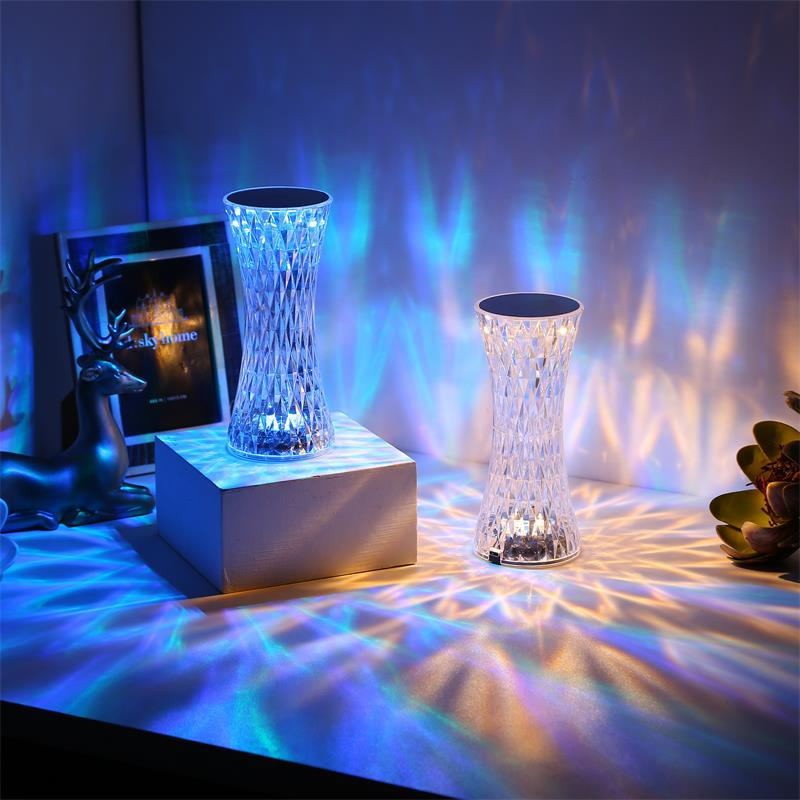 Lampa de birou pe LED RGB 16, Flippy, dimmer tactil, 3 nivele de intensitate, incarcare USB, 3W, Cristal Acrilic, 8x19 cm, cu telecomanda, forma vaza, model 2, transparent-1
