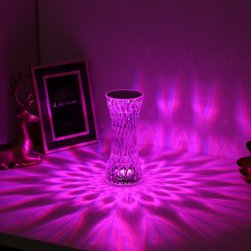 Lampa de birou pe LED RGB 16, Flippy, dimmer tactil, 3 nivele de intensitate, incarcare USB, 3W, Cristal Acrilic, 8x19 cm, cu telecomanda, forma vaza, model 2, transparent-3