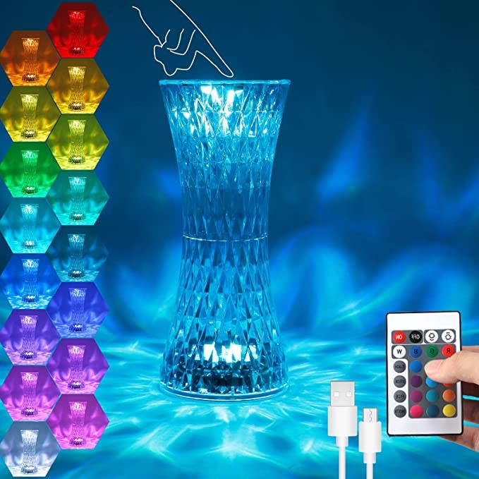 Lampa de birou pe LED RGB 16, Flippy, dimmer tactil, 3 nivele de intensitate, incarcare USB, 3W, Cristal Acrilic, 8x19 cm, cu telecomanda, forma vaza, model 2, transparent-4