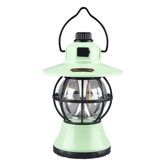 Lampă de camping retro portabilă, Felinar Vintage LED ABS,  Acumulator inclus 1200 mAh, reincarcabila, 3 moduri de iluminare, intensitate reglabila,Lampa portabila pentru cort în aer liber,  Mint-0