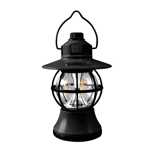 Lampă de camping retro portabilă, Felinar Vintage LED ABS, Acumulator inclus 1200 mAh, reincarcabila, 20 cm inaltime, 3 moduri de iluminare, intensitate reglabila,Lampa portabila pentru cort în aer liber, Negru-0