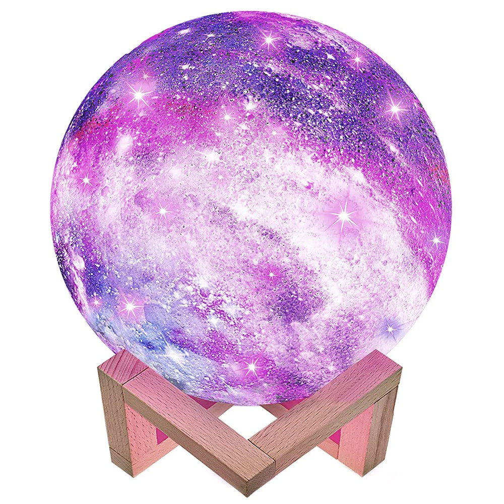 Lampa de veghe cu telecomanda  in forma de luna cu stele 3D Moon Light 7 culori, alimentare baterii, stand din lemn inclus, 15 cm, Flippy-0