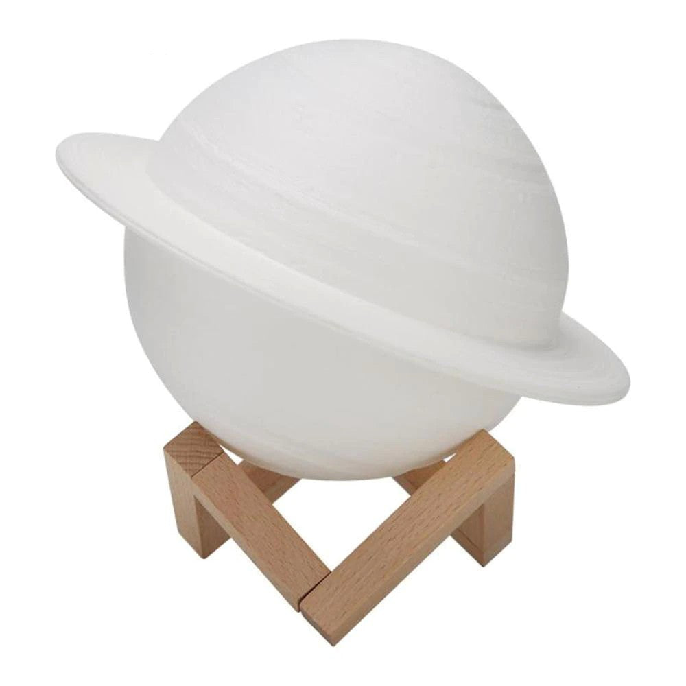 Lampa de veghe cu telecomanda in forma de Saturn 3D Saturn Light 16 culori, alimentare baterii, stand lemn inclus, 15 cm, Flippy-0
