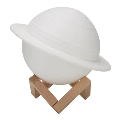 Lampa de veghe cu telecomanda in forma de Saturn 3D Saturn Light 16 culori, alimentare baterii, stand lemn inclus, 15 cm, Flippy-0