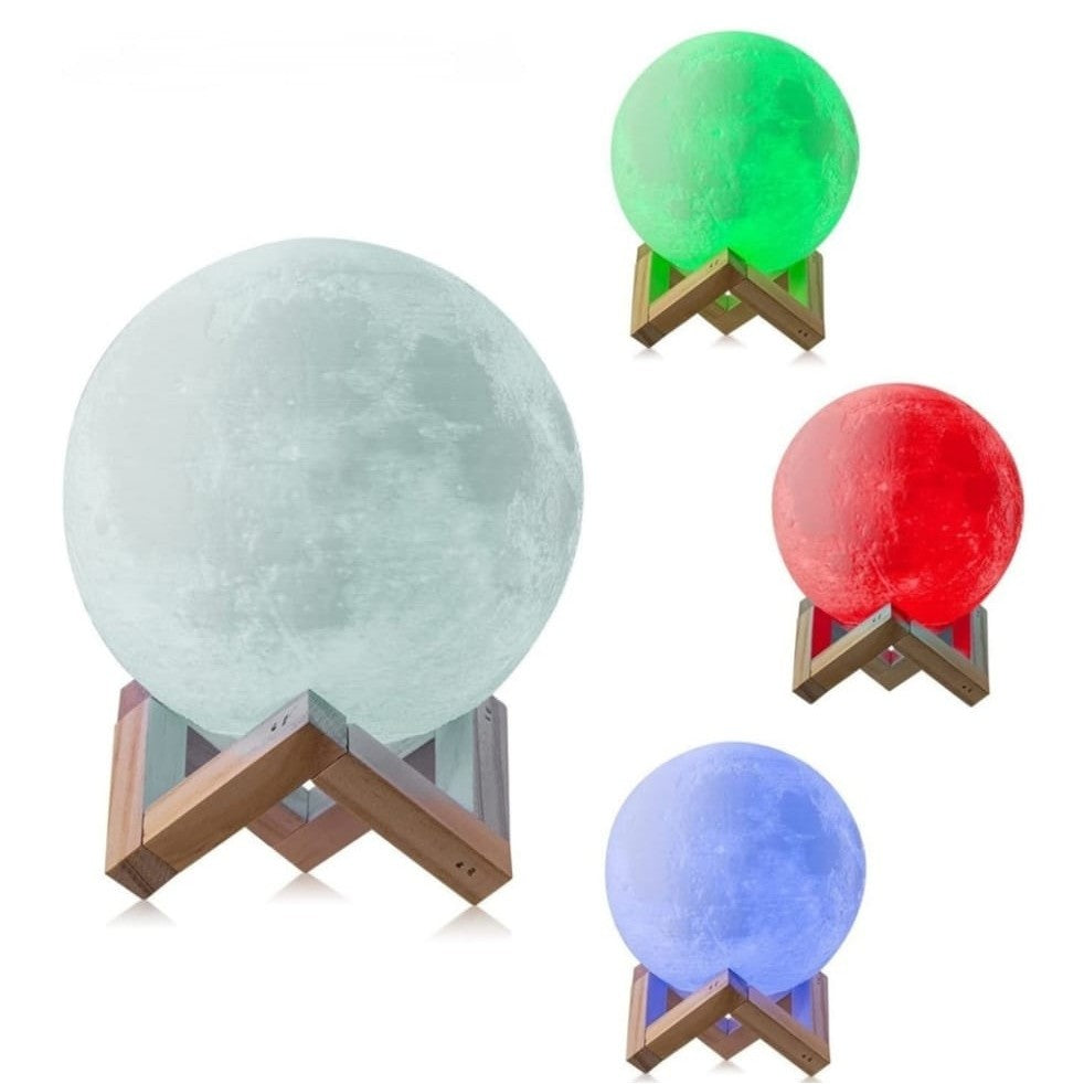 Lampa de veghe in forma de luna 3D Moon Light Multicolor, alimentare baterii, stand plastic inclus, 8 cm, Flippy-4