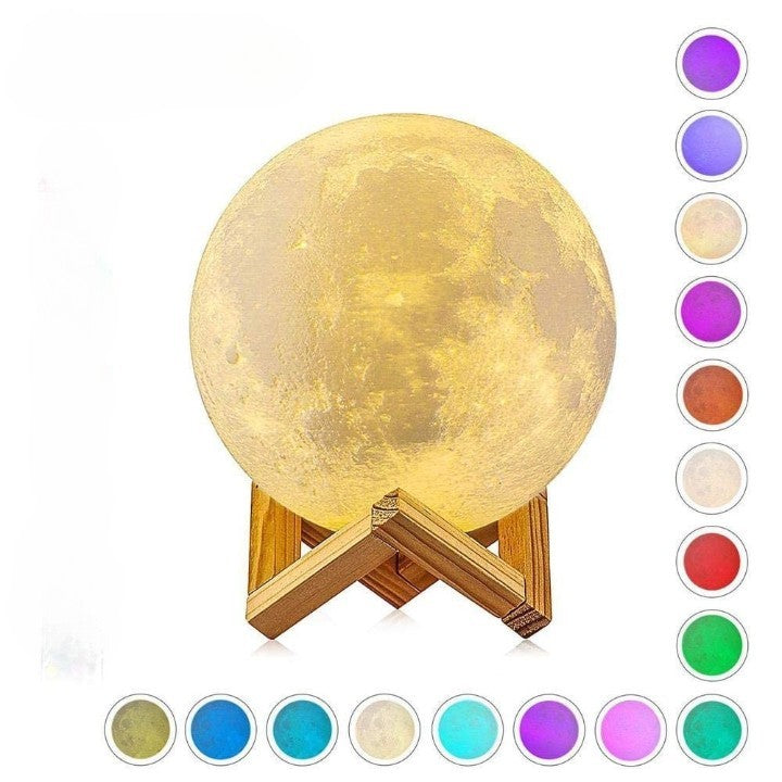 Lampa de veghe in forma de luna 3D Moon Light Multicolor, alimentare baterii, stand plastic inclus, 8 cm, Flippy-0