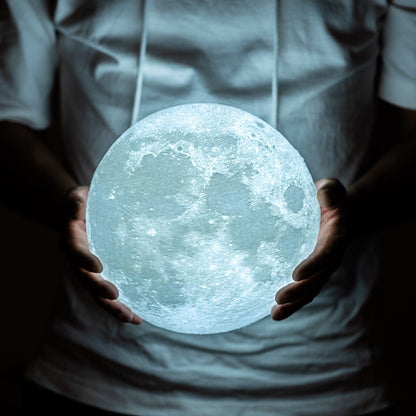 Lampa de veghe in forma de luna cu stele 3D Moon Light, Acumulator integrat, alimentare USB, stand din plastic inclus, 13 cm, 16 culori, Multicolor, Telecomanda inclusa, Flippy-3