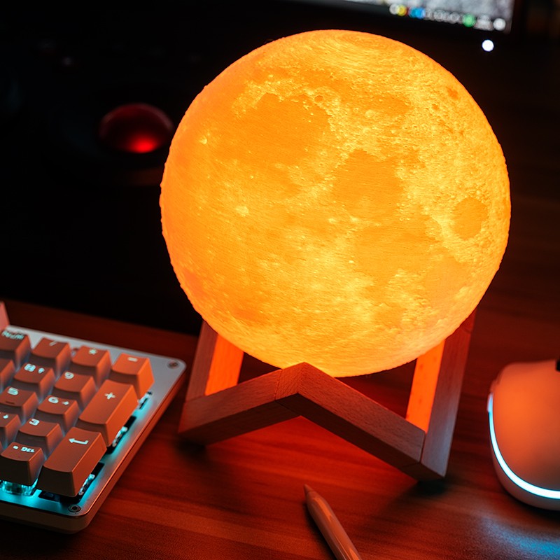 Lampa de veghe in forma de luna cu stele 3D Moon Light, Acumulator integrat, alimentare USB, stand din plastic inclus, 13 cm, 16 culori, Multicolor, Telecomanda inclusa, Flippy-4