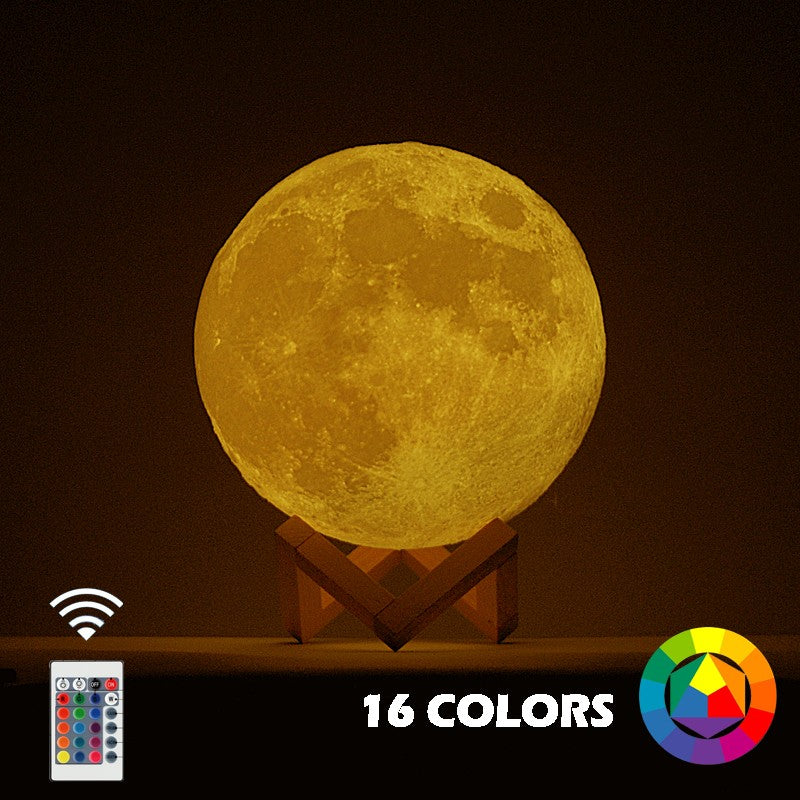 Lampa de veghe in forma de luna cu stele 3D Moon Light, Acumulator integrat, alimentare USB, stand din plastic inclus, 13 cm, 16 culori, Multicolor, Telecomanda inclusa, Flippy-5