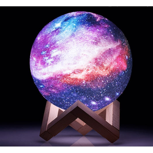 Lampa de veghe in forma de luna cu stele 3D Moon Light, alimentare baterii, stand din lemn inclus, 10 cm, Flippy-1