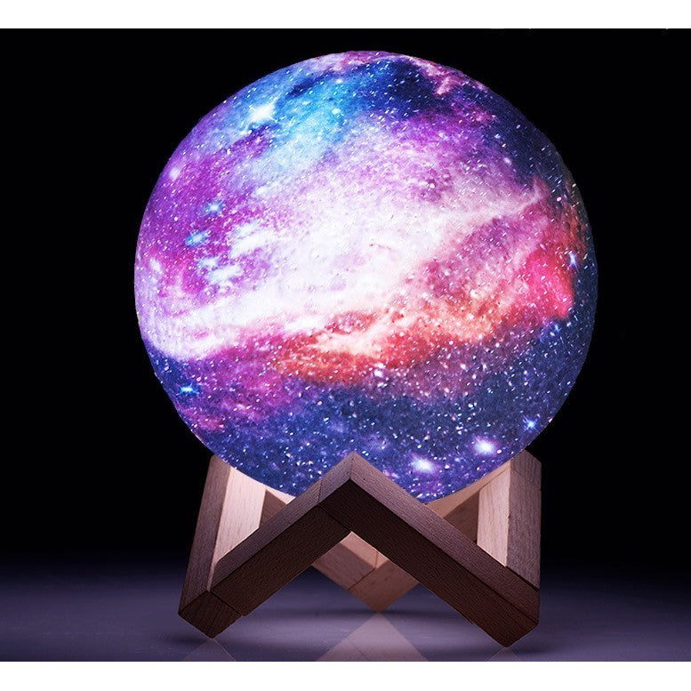 Lampa de veghe in forma de luna cu stele 3D Moon Light, alimentare baterii, stand din lemn inclus, 10 cm, Flippy-1