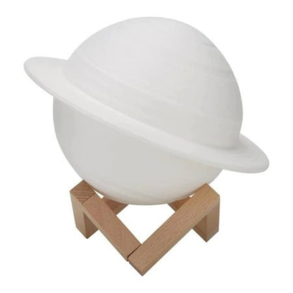 Lampa de veghe in forma de Saturn 3D Moon Light Alb Cald, alimentare baterii, stand plastic inclus, 13 cm, Flippy-3