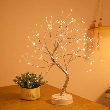 Lampa de veghe LED cu baterii si USB, Flippy, Model Copac din cupru, Alb cald-2