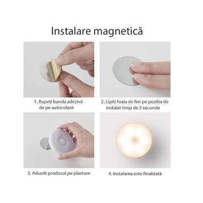 Lampa de Veghe LED, Flippy, cu Senzor de Miscare, Doua Tipuri de Lumina Alb Rece, Incarcare USB, Intrerupator On/Off/Auto, 0.6W, 300mAh, Design Rotund, Alb, 8.5x2.3 cm-3