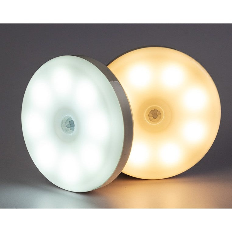 Lampa de Veghe LED, Flippy, cu Senzor de Miscare, Lumina Alba Calda si Rece, Incarcare USB, 0.6W, 300mAh, Design Rotund, Alb, 8.5x2.3 cm-1