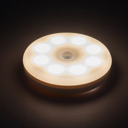 Lampa de Veghe LED, Flippy, cu Senzor de Miscare, Lumina Alba Calda si Rece, Incarcare USB, 0.6W, 300mAh, Design Rotund, Alb, 8.5x2.3 cm-2