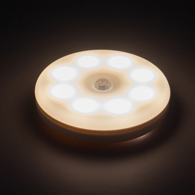 Lampa de Veghe LED, Flippy, cu Senzor de Miscare, Lumina Alba Calda si Rece, Incarcare USB, 0.6W, 300mAh, Design Rotund, Alb, 8.5x2.3 cm-2