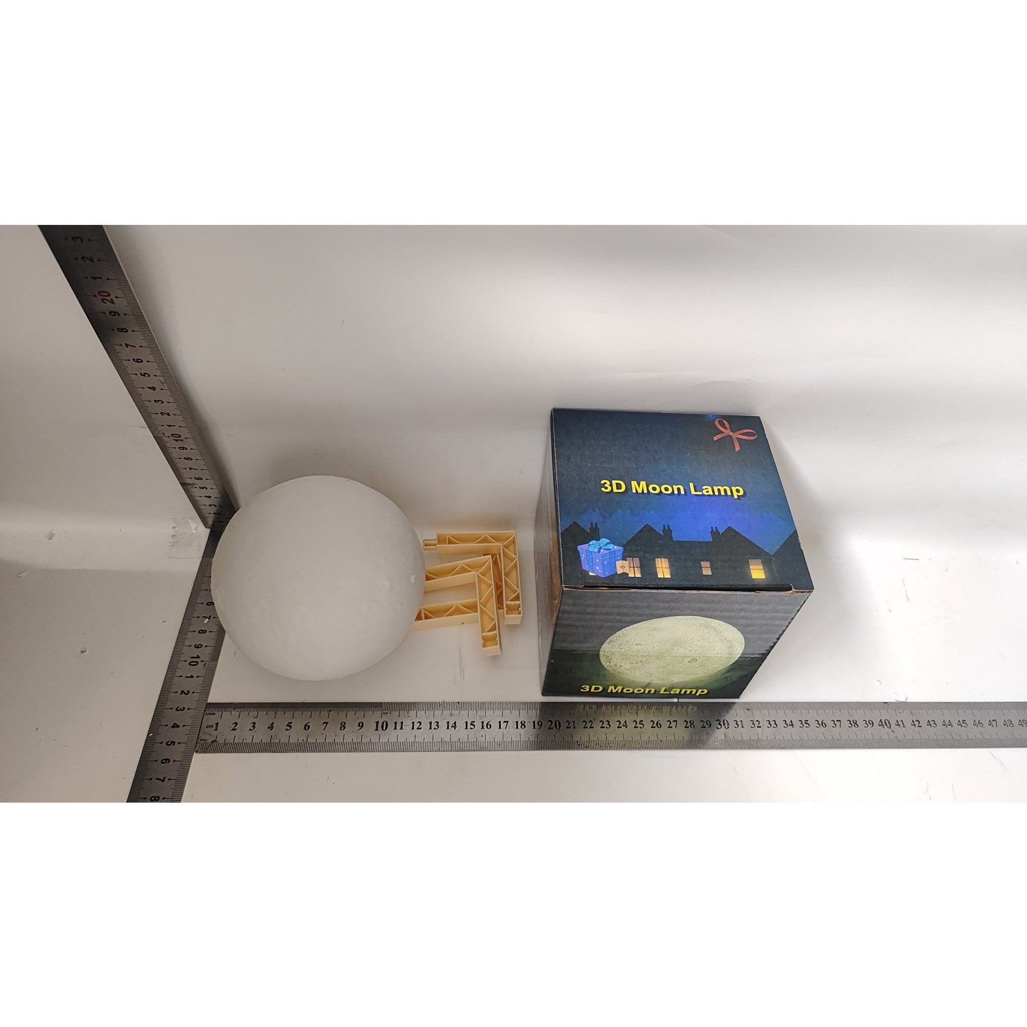 Lampa de veghe luna 3D Moon Light, lumina LED alb cald, alimentare baterii, fara acumulator, stand din plastic inclus, 12 cm, Flippy-9